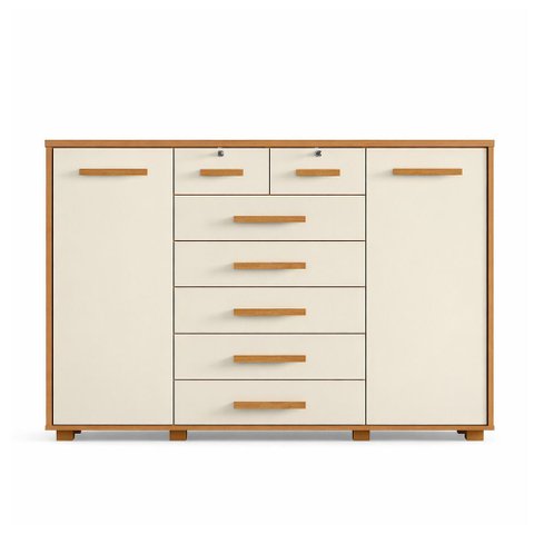 Cômoda Mega Multiuso Grande com Portas Gavetas e Chave Organização Quarto Casal - Cinamomo/off-white