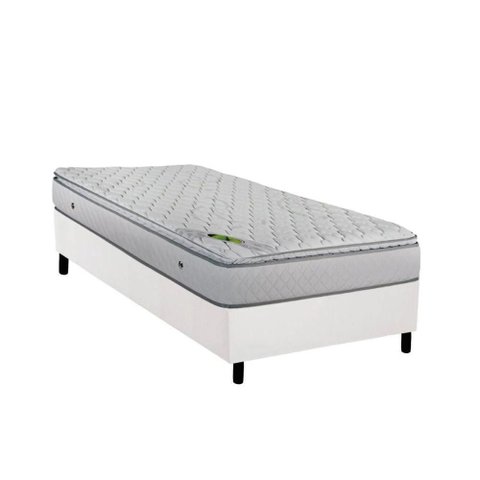 Cama Box Solteiro: Colchão Molas Ensacadas Luckspuma Masterpocket Luck Spring + Base White(88x188)