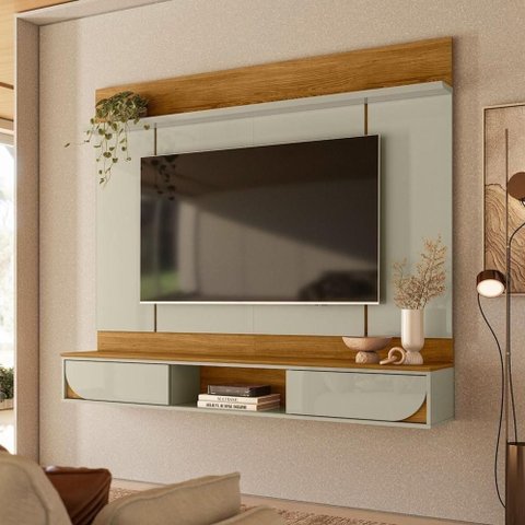 Rack Aura para TV até 65" 182cm MDP Laqueado Portas de Correr Marrom Madetec Móveis
