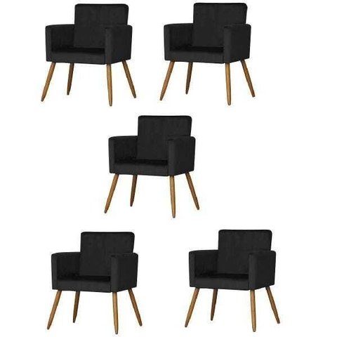 Kit 5 Poltrona Cadeira Decorativa Beatriz Suede Preto para Escritório Sala de Estar Recepção Quarto 