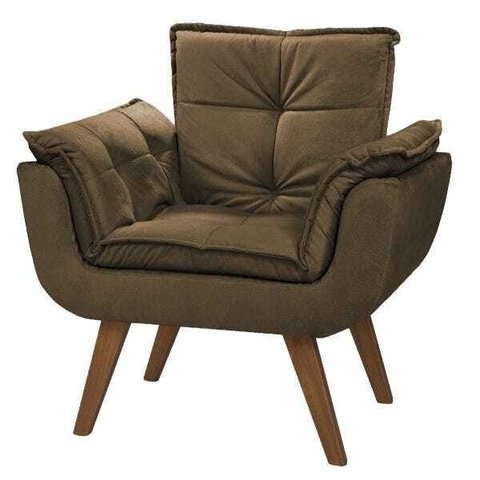 Poltrona Decorativa Opala Suede Marrom para Salão de Beleza Recepção Escritório Sala de Estar