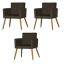 Ver imagem 1 de Kit 3 Poltrona Cadeira Decorativa Nina Suede Marrom para Escritório Sala de Estar Recepção Quarto Pé