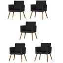 Ver imagem 1 de Kit 5 Poltrona Cadeira Decorativa Nina Suede Preto para Escritório Sala de Estar Recepção Quarto Pés