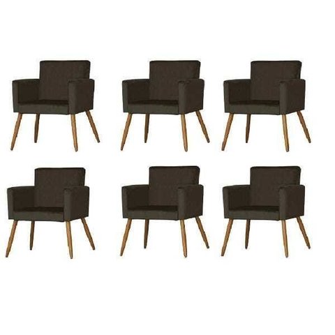 Kit 6 Poltrona Cadeira Decorativa Nina Suede Marrom para Escritório Sala de Estar Recepção Quarto Pé