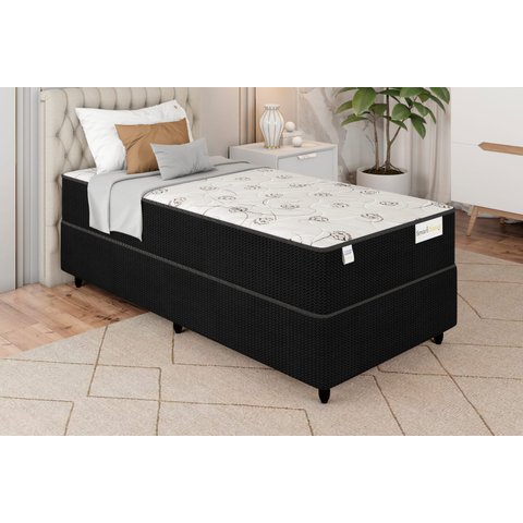 Cama Box Preto + Colchão Solteiro Smart Classic Preto (88x188x64) - Molas Ensacadas - Plumatex