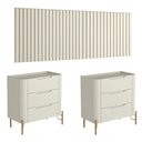 Ver imagem 4 de Conjunto Cabeceira Queen com 2 Mesas Painel MDF Luna com Dourado Casa Lar Shop