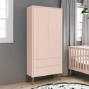 Ver imagem 2 de Guarda Roupa Infantil 2 Portas Theo Retrô Rosa Fosco com Pés Amadeirado - Reller Móveis