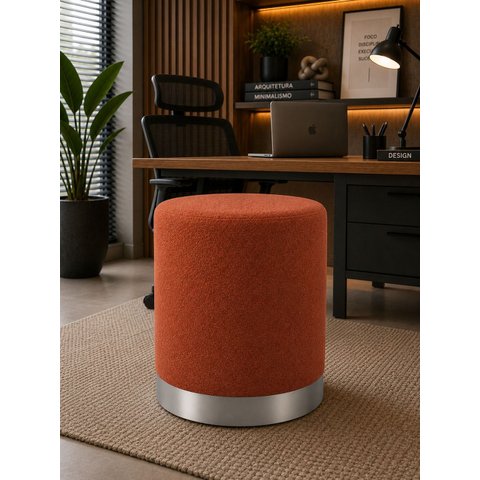 Puff Rodapé Prata, Cor Terracota Boucle - Let Móveis