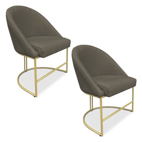 Kit 02 Cadeiras Poltrona de Jantar Bela Suede Base Metálica Industrial Dourado - Pallazio