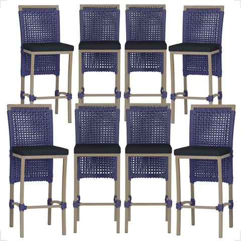8 Banqueta em Alumínio Roma Fendi Corda Náutica Tecido 12