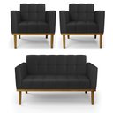 Ver imagem 1 de Conjunto 2 Poltronas e 1 Namoradeira Decorativa Karen Pés Fixo em Madeira Castanho Pu Preto G19 - Gr