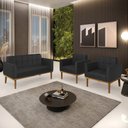 Ver imagem 2 de Conjunto 2 Poltronas e 1 Namoradeira Decorativa Karen Pés Fixo em Madeira Castanho Pu Preto G19 - Gr