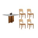 Ver imagem 1 de Conjunto: Mesa de Cozinha Berlim Curvo 90cm + 4 Cadeiras Havana Naturale/Off White - Suede Creme -
