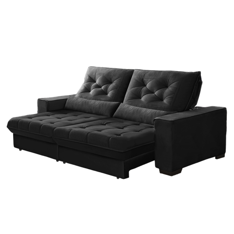 Sofá Retrátil e Reclinável 2,50m Pillow Top Suede Juliette Preto