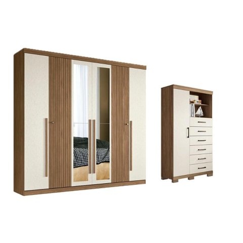 Quarto Completo Modu 2 Peças (1GUARDAROUPA+1CÔMODA) QC364 Jatoba/Areia - Santos Andirá