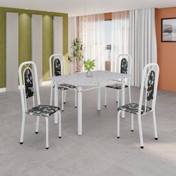 Conjunto de Mesa Tubular 120cm X 75cm Tampo Granito Ocre com 4 Cadeiras Lara - 1