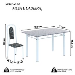 Conjunto de Mesa Tubular 120cm X 75cm Tampo Granito Ocre com 4 Cadeiras Lara - 3