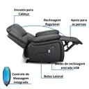 Ver mais imagens de Poltrona do Papai Importada Reclinável Elétrica e Massagem com Entrada Usb Corino Premium Preto