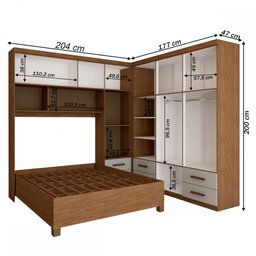 Guarda-roupa Casal Modulado com Cama Paradise 10 Portas com Espelho 6 gavetas - Panorama Móveis - 4