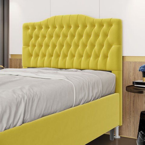Cabeceira Estofada Decorativa Pollux para Cama Box 140 para Cama de Casal Sued Amarelo Aradecor