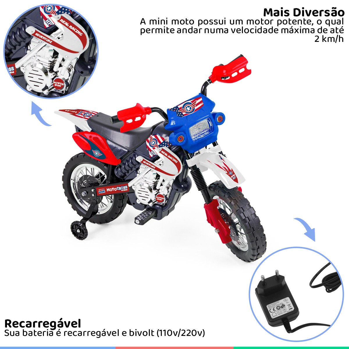 Moto Elétrica Infantil Motocross Para Criança +3 anos até 20kg