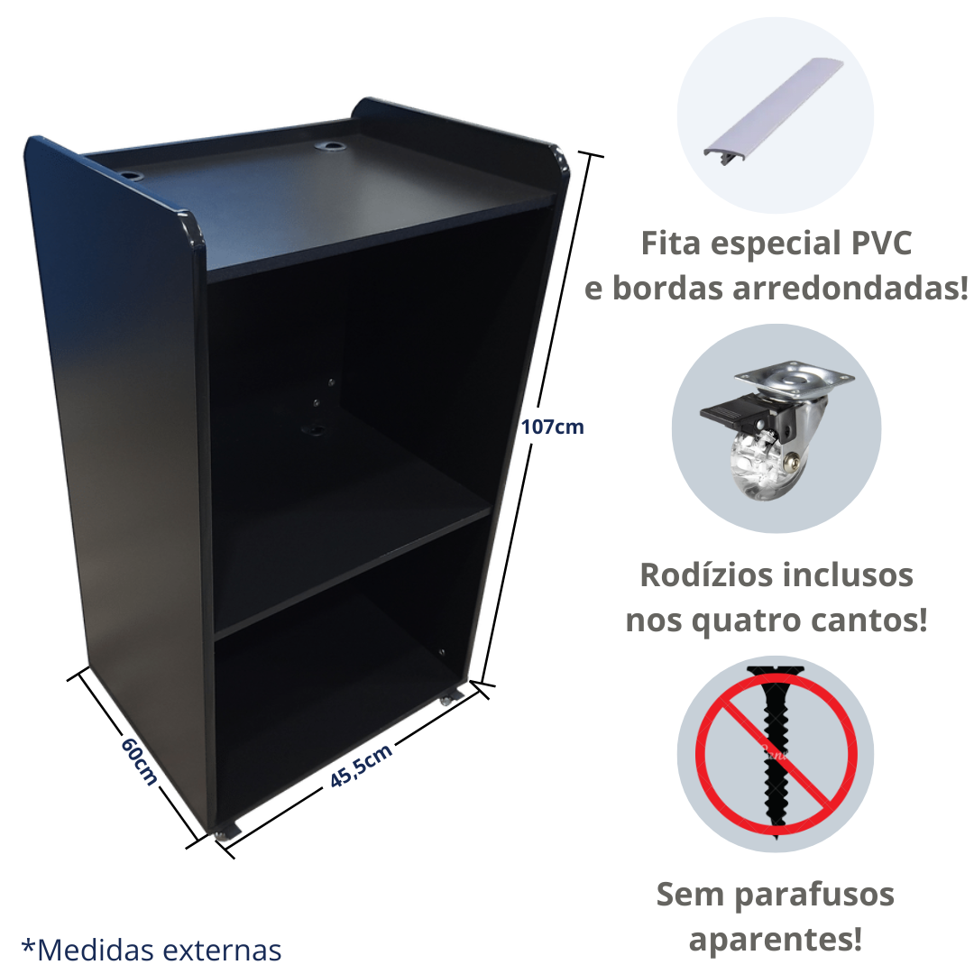 Balcão Caixa Ilha Para Atendimento Recepção Loja 60cm Com Prateleira MDF Preto - 4