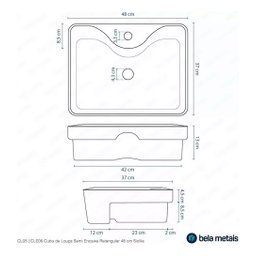 Cuba de Banheiro Louça Semi Encaixe Retangular 48cm Sicília Branca - 7