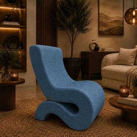 Poltrona Decorativa Marina Linho Design Curvo Elegante Moderna