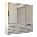 Ver imagem 3 de Guarda-roupa Casal Taylor Plus 3 Portas 9 Gavetas com Espelho Branco - Panorama Móveis