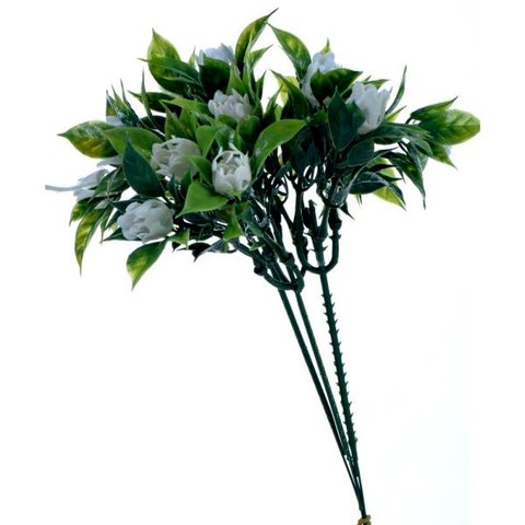 Kit com 10 Buquês de Mini Flor Branca com 3 Galhos