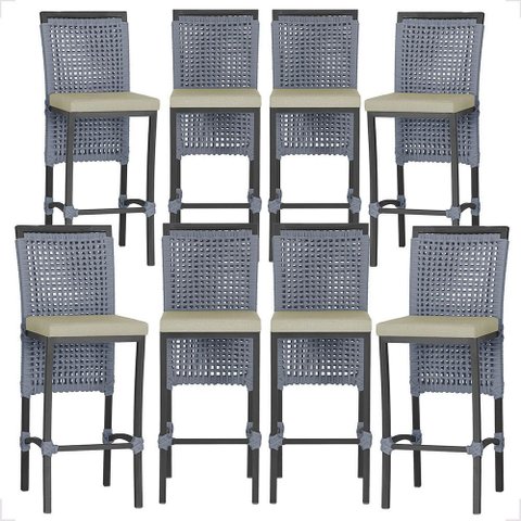 8 Banquetas em Alumínio Roma Preta Corda Náutica Tecido 7