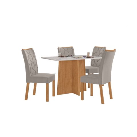 Conjunto Sala de Jantar Mesa Celebrare 120 Tampo Vidro Off White com 4 Cadeiras Rayla - Lopas Amendo