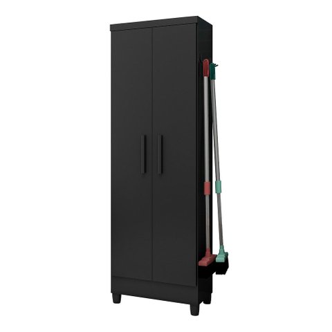 Armário Multiuso Organizador 2 Portas 6 Prateleiras Com Pés e Suporte Externo Preto