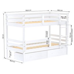 Beliche Infantil Slim Rb com 02 Gavetas e Grade de Proteção Madeira Maciça Branco Housin - 4