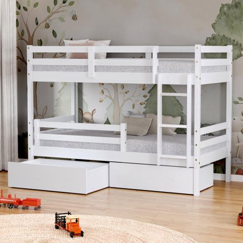 Beliche Infantil Slim Rb com 02 Gavetas e Grade de Proteção Madeira Maciça Branco Housin