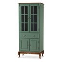 Ver imagem 1 de Cristaleira Lateral com 2 Portas Madeira, 2 Portas Vidro, 1 Gaveta e 2 Prateleiras Verde Musgo