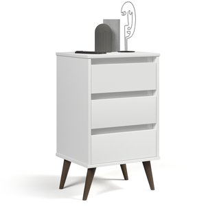 Mesa de Cabeceira 3 Gavetas Retrô Wood Branco - Ej Móveis