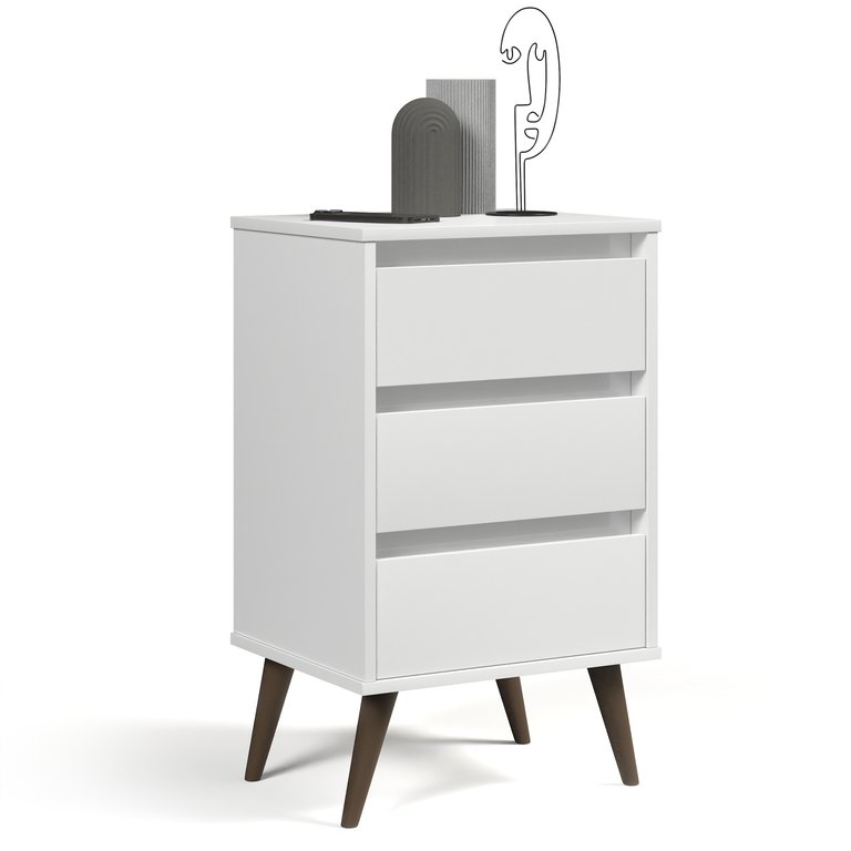 Mesa de Cabeceira 3 Gavetas Retrô Wood Branco - Ej Móveis