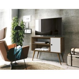 Rack para TV até 32 Polegadas Retrô Reale Nogal Acetinado com Off White - Edn Móveis - 2