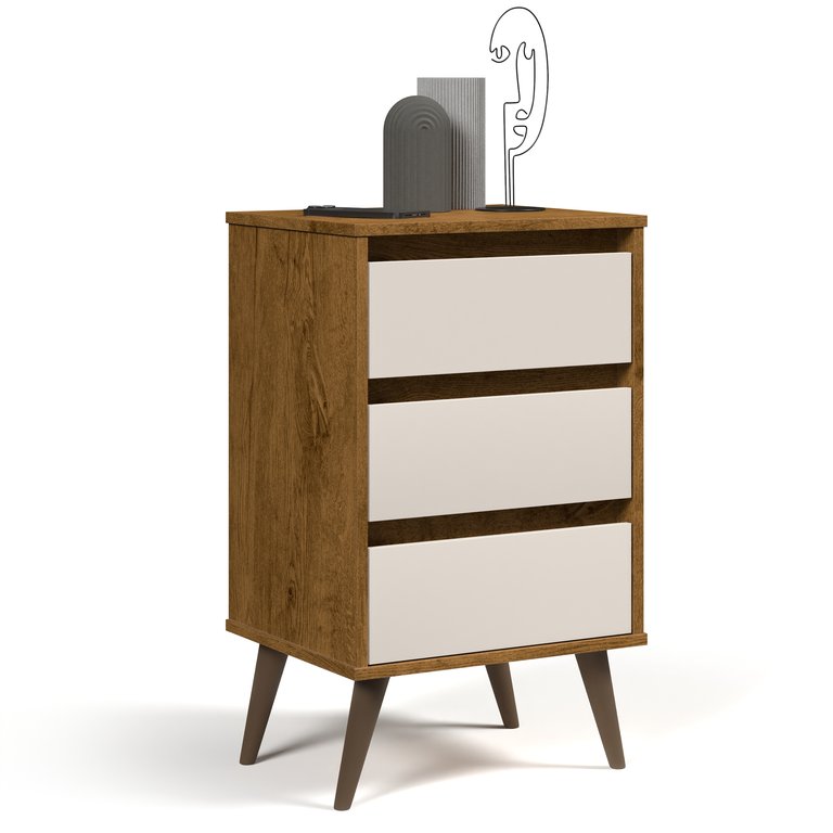 Mesa de Cabeceira 3 Gavetas Retrô Wood Freijó com Off White - Ej Móveis