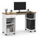 Ver imagem 1 de Mesa para Computador Escritório Quarto com Rodízios 1 Gaveta Escrivaninha Million Branco/nature