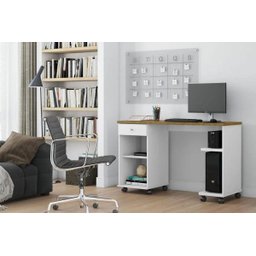 Mesa para Computador Escritório Quarto com Rodízios 1 Gaveta Escrivaninha Million Branco/nature - 2