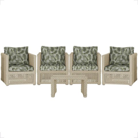 Mesa Centro e 4 Poltronas Madri Corda Náutica Estofado 5 Trama Original