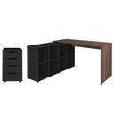 Ver imagem 1 de Mesa Escrivaninha em L Eron e Gaveteiro com Rodízios Mity A06 Ipê/preto - Mpozenato
