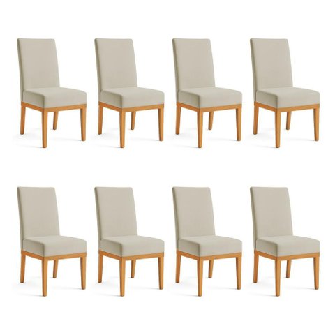 Kit 8 Cadeiras de Jantar Brisa Suede Base de Madeira - Pallazio Cor:Cappuccino