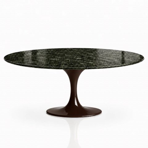 Mesa de Jantar Saarinen Oval 180x100 cm Tampo Mármore Verde Guatemala Base Laca Marrom Cacau