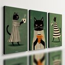 Ver imagem 1 de Kit 3 Quadro Decorativo Gato Café Cozinha Moderno Xícara 28x20cm