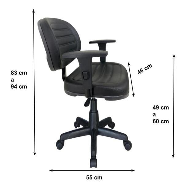Cadeira Executiva Costurada Giratória com Braços Reguláveis - Martiflex - Cor Preta - 31005 - 2