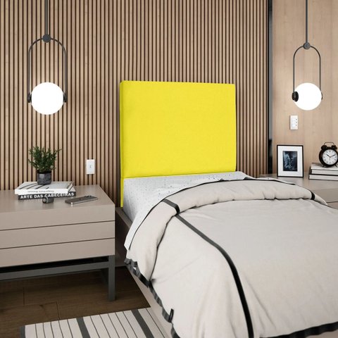 Cabeceira Cama Box Organica Solteiro 90cm Luna Suede C/frame Amarelo