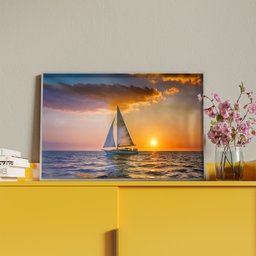 Quadro Decorativo Paisagem Mar Aberto com Moldura e Vidro Prata - 90x60 Cm - 4